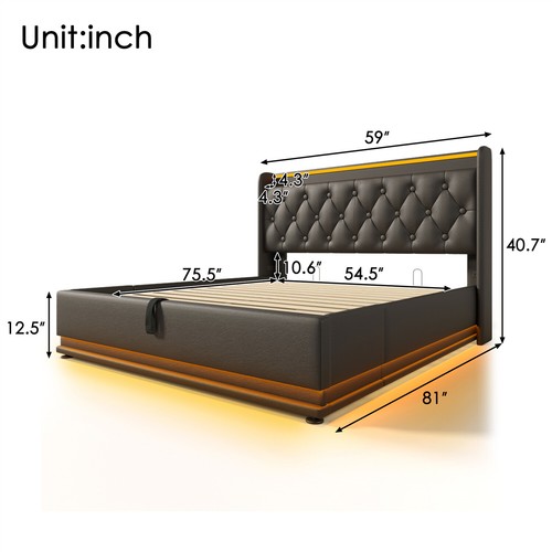 Twin/Full/Queen/King Size Upholstered Platform Bed w/ Hydraulic Storage System - Picture 17 of 72
