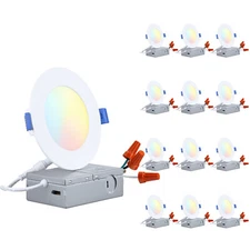 12/18/24-Pack 4" Slim Recessed Light with J-Box, 5CCT LED Ceiling Downlight