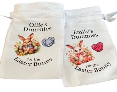 Personalisierte Osterhase Baby Schnullertasche Beutel Größe 10 cm x 15 cm