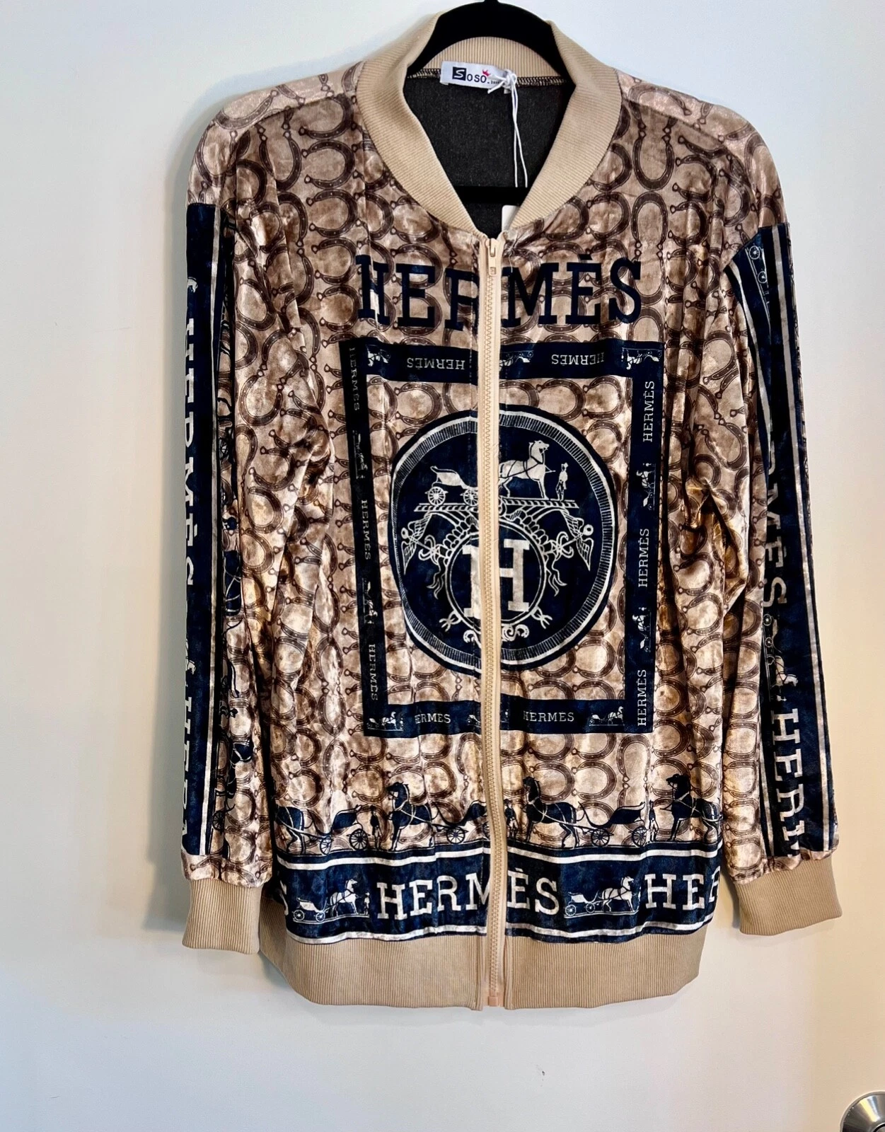 HERMÈS GIUBBINO BOMBER SOS VELLUTO NUOVO CON ETICHETTE MEDIO LOGO HERMES UNISEX