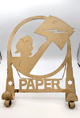 Vtg Metal Art Deco Foldout Counter Newspaper Holder Newsboy Newspaperboy Stand 