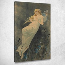 Elfe mit Irisblumen Alphonse Mucha, amu37 Leinwandbild