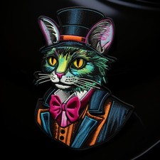 Cat In a Top Hat Patch Iron-on Applique Clothing Steam Punk Fantasy