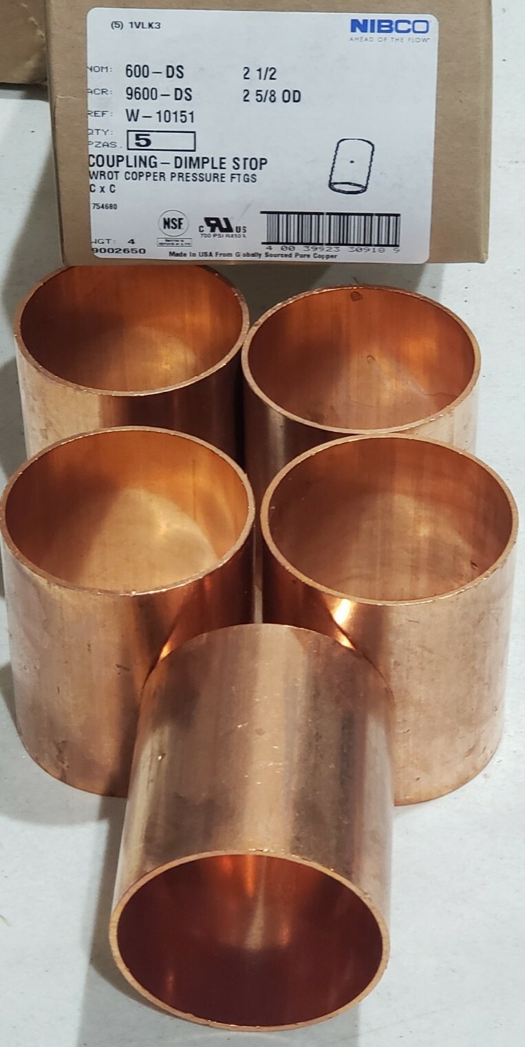 Nibco 600DS 21/2 2-1/2" Nom C Copper CXC Sweat Wrot Coupling QTY 5