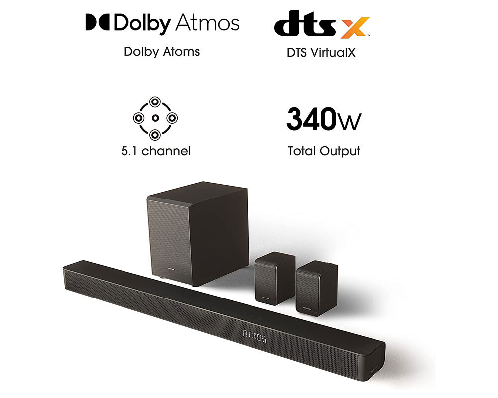 Hisense AX5100G 5.1ch 340w Dolby Atmos Soundbar with Wireless Subwoofer