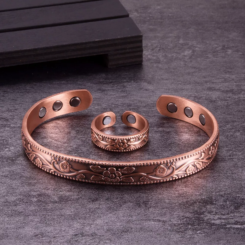 1 2x Copper Magnetic Bracelet Ring Gift Bangle Birthday Xmas