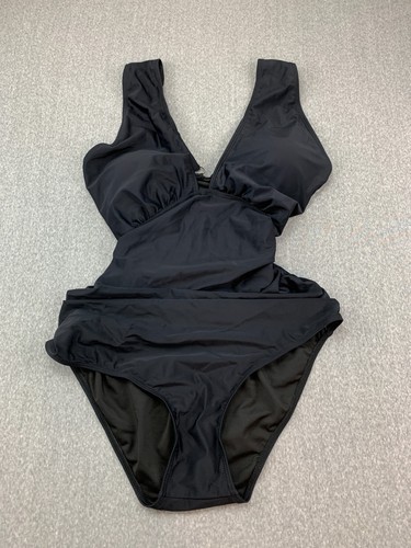 Daci Side Shirred 1 PC Swimsuit Womens size XXL Black Wide Strap Slimming Silky