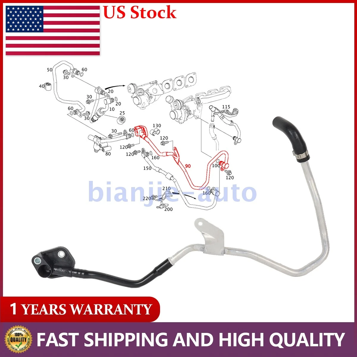 New Turbocharger Coolant Line A2782002751 For Benz C292 X166  