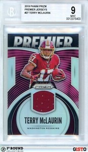POP 1: Terry McLaurin BGS 9: 2019 Panini Prizm Premiere Jerseys Rookie Gisto