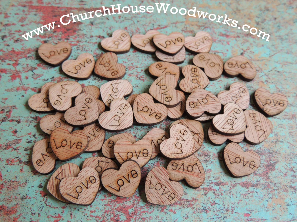 500 little wooden love heart rustic wedding table confetti, guest book decor USA - Image 4 of 4