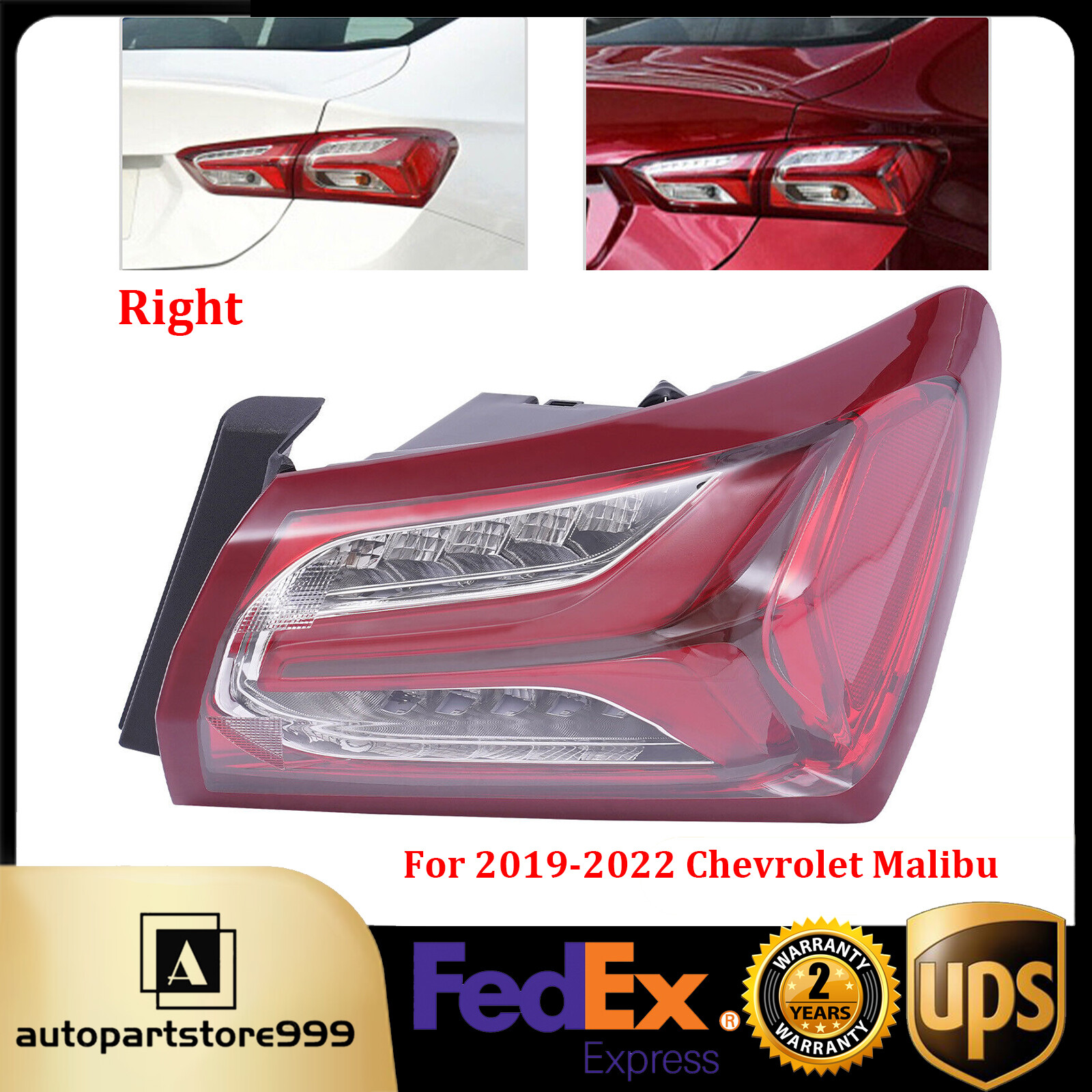 For Chevrolet Malibu 2019-2022 Passager Side Tail Light Outer LED Rear Lamp RH