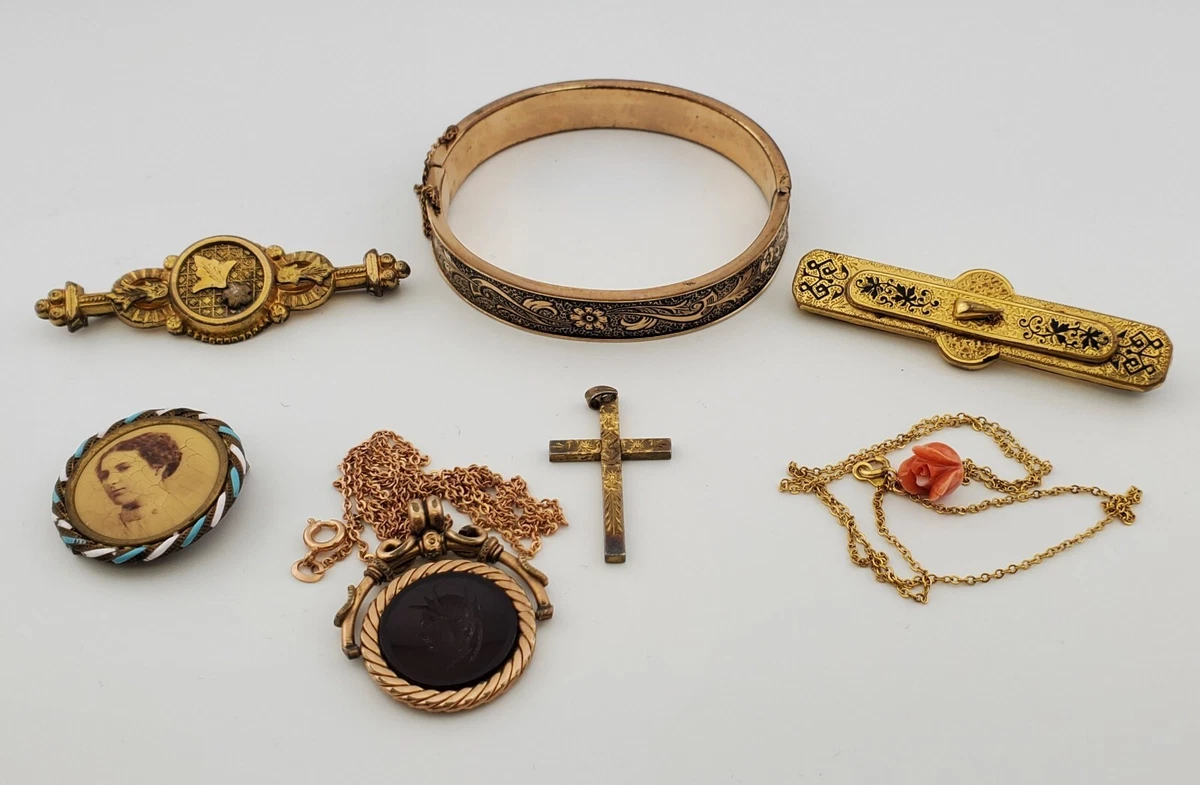 Vintage Victorian Jewelry Lot Gold Filled Brooch Bracelet Necklace