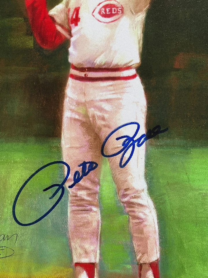 Pete Rose Cincinnati Reds Signed Autograph 16 x 20 Canvas Print PSA DNA - Image 2 of 4