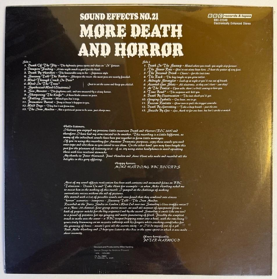 "MORE DEATH & HORROR" Sealed! 1978 BBC Electronic Sound Effects VINYL LP Rare - Image 2 of 2