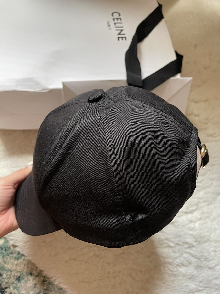 Celine Paris Black White Logo Cotton Drill Baseball Cap Hat