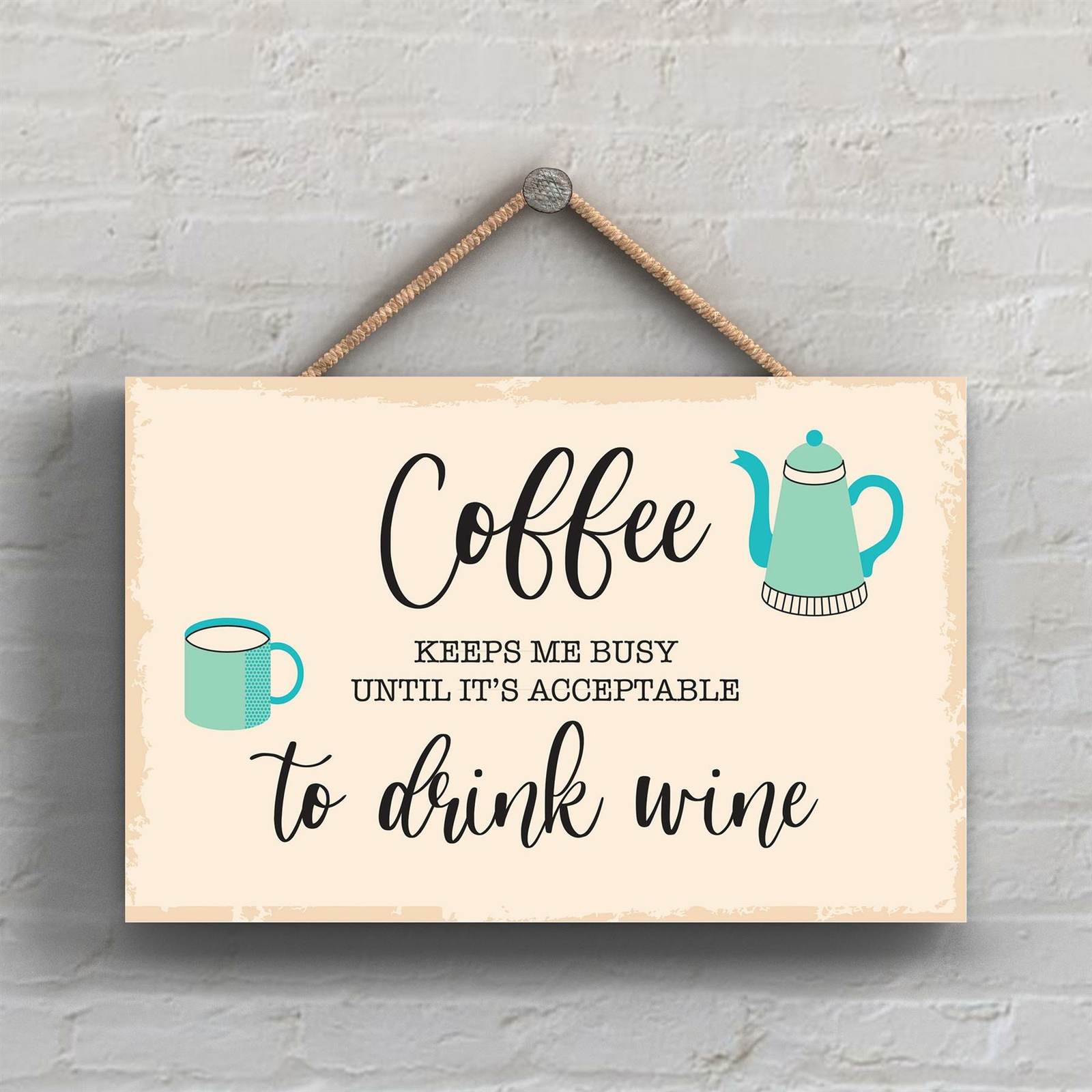 COFFEE UNTIL WINE MINIMALISTIC ILLUSTRATION KITCHEN THEMED ARTWORK ON A PLAQUE