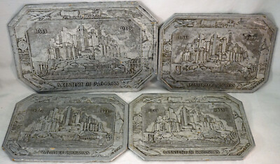 Vintage Century of Progress 1933 TRIVET SET 4 Skyline view Worlds Fair Buildings