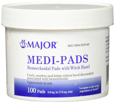 Major Medi-Pads (Tucks) Witch Hazel Hemorrhoidal Pads (Set of 3 Jars of 100)