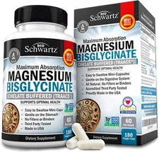 Magnesium Bisglycinate 100% Chelate No-Laxative Effect Maximum Absorption, 180ct