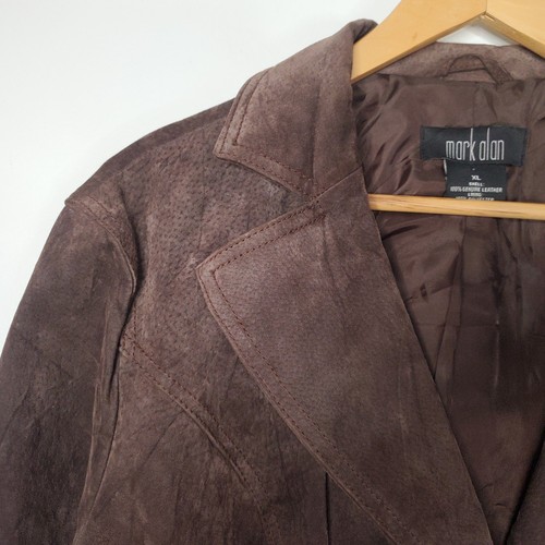 Giacca vintage Y2K vera pelle scamosciata due bottoni davanti tasche marrone taglia XL - Foto 9 di 10