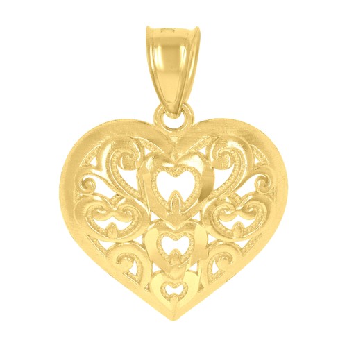 10Kt Yellow Gold Womens Scroll Heart Charm Pendant - Bild 1 von 5