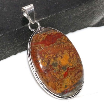 Moroccan Seam Agate 925 Silver Plated Pendant 2'' Modern Classic Jewelry JW