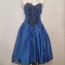 VTG Gunne Sax Jessica McClintock Blue Lace Dress Prom Taffeta Steampunk Salon S