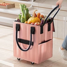 Rolling Tote Reusable Foldable Shopping Bag 60L Trolley Storage Zipper Closure