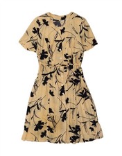 VINTAGE Womens Shirt Dress UK 12 Medium  Beige Floral DZ11
