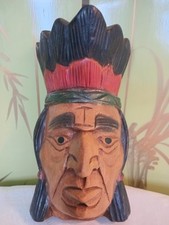 Carved Wood Native American Indian, Hand Carved Head