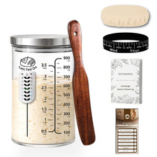 34Oz Sourdough Starter Jar Kit with Date Band, Thermometer Wooden Spurtle G...