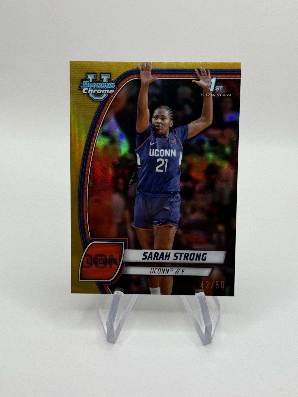 2024-25 Bowman University Chrome #62 Sarah Strong Gold Refractor #/50