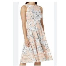 Calvin Klein Floral Mesh Illusion Flare Stretch Crepe Sleeveless Midi Dress 12