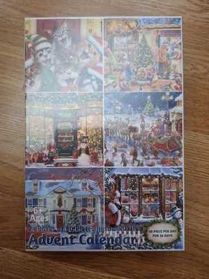 Advent Calendar Colorful Cats Christmas Boxes o50 Piece Puzzles  10x6.5'' Box New