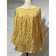 Blusa Zac & Rachel Mujer Mostaza Floral Calada Hombro Descubierto Manga Campana 1X