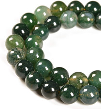 45Pcs 8Mm Natural Green Moss Agate Gemstone round Spacer Loose Stone Beads for J