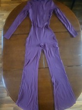 Womens Long Sleeve Flared Jumpsuit Catsuit Purple Bootcut Yoga Bodysuit Sz S NEW