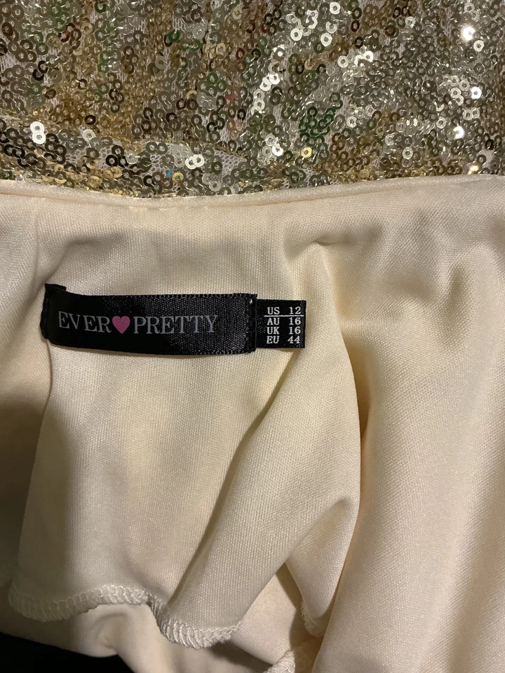Precioso Vestido Ever Pretty Lentejuelas Dorado Ocasión Talla 16 Fiesta Boda Cócteles Foto 4 de 4