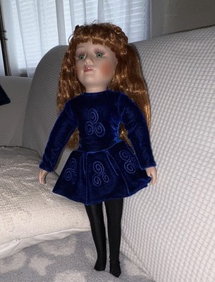Princess Porcelain Doll 18 in Red Wavy Hair Blue Eyes w/ Blue Outfit