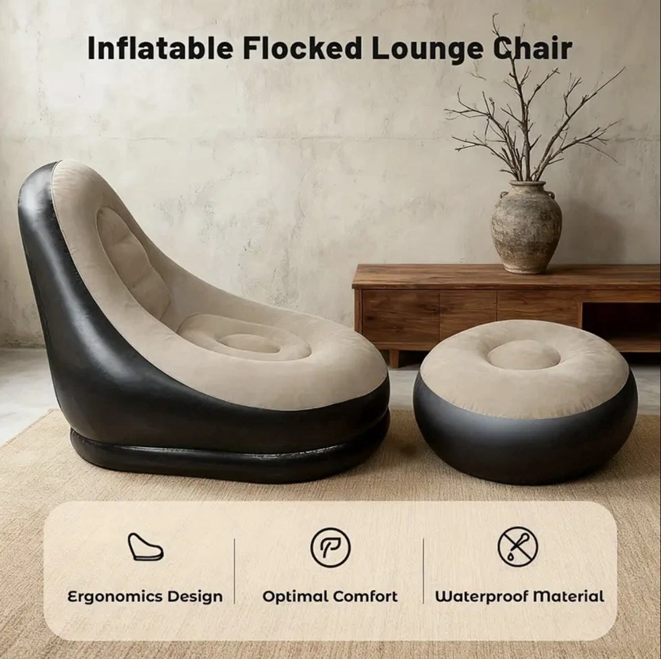 Sofá reclinable inflable con reposapiés, sillón plegable para interior/exterior Foto 4 de 4