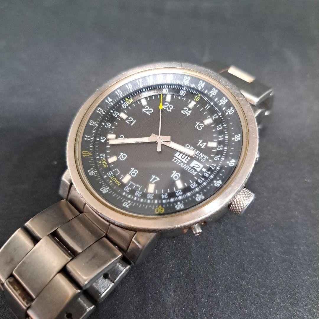 オリエント キングマスター 黒文字盤 EM58-C0 Orient Kingmaster EM58-C0 Titanium Automatic Watch Used Good F/S