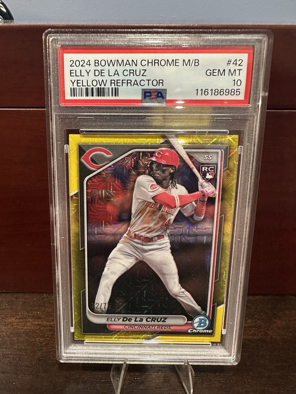 2024 Bowman Chrome M/B Elly de La Cruz #42 Yellow /75 RC Cincinnati Reds PSA 10