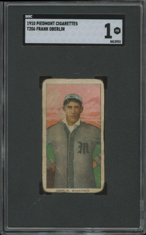 1909 T206 FRANK OBERLIN NNO POOR PIEDMONT 350 SGC 1 BASEBALL MINNEAPOLIS MILLERS