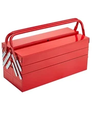 Uimoso 18-Inch 3-Tier Folding Toolbox with Handle, 5-Tray Design, Red