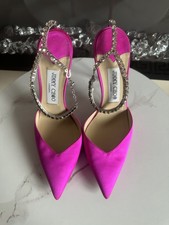 Hot Pink Satin Pumps with Crystal Embellishment – Saeda 100 