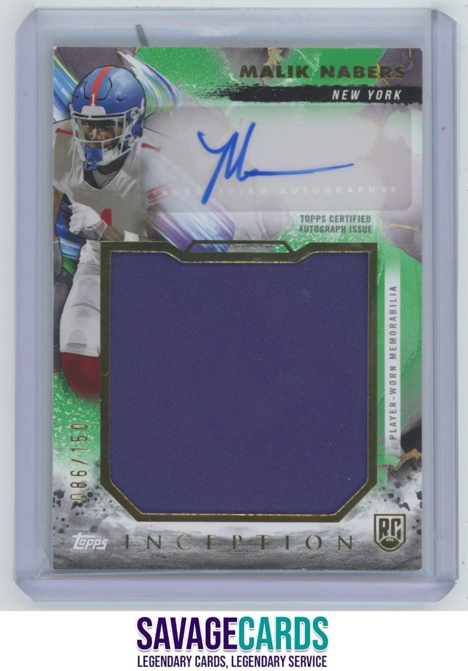 Malik Nabers Topps Inception Rookie Jumbo Relic Autographs #RJRAMN Green