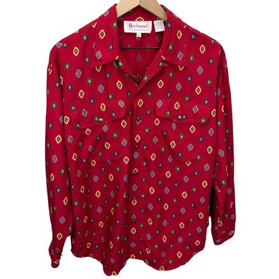 VTG Bechamel Southwestern Print Shirt Women Size M Festival Aztec Cowgirl Boho