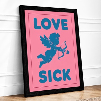 Liebe krank Amor Typografie gerahmter Wandkunstdruck Wohndeko fertig zum Aufhängen