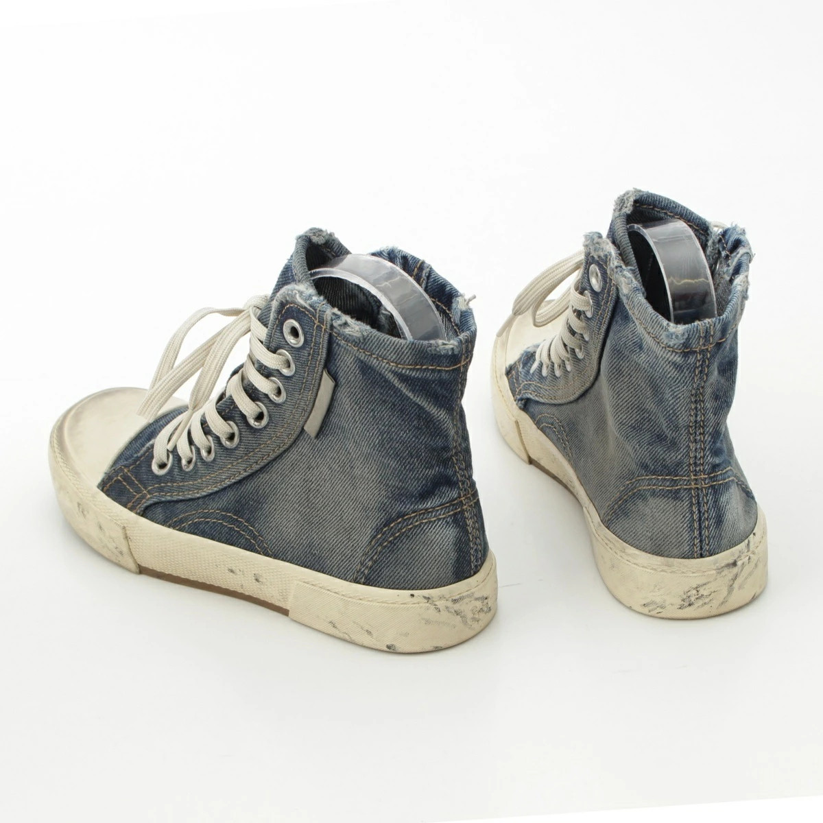 BALENCIAGA Damaged High Cut Denim Sneakers Shoes 688756 Indigo White 23cm From J thumbnail 4