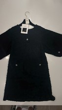 Chanel Black Tweed Shift Dress 3/4 Sleeve Crew Neck Knee Length Zip 34